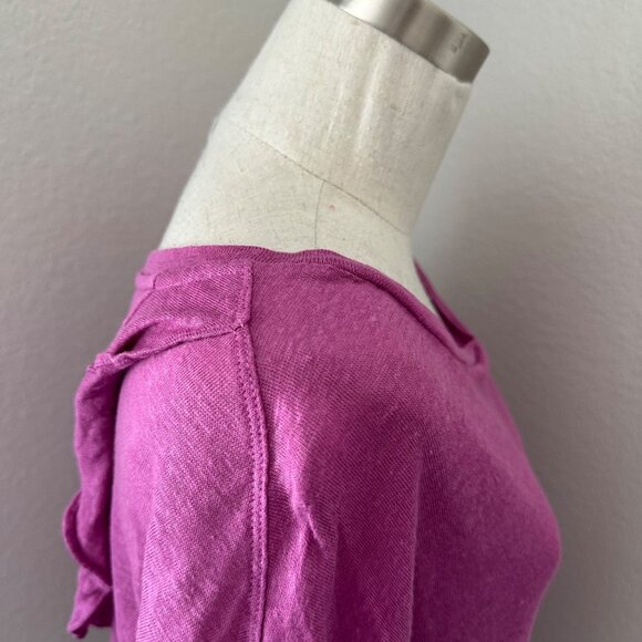 Eri + Ali Linen Blouse Ruffles Sleeves Scoop Neck Cross Back Lightweight Fuchsia - Picture 7 of 11